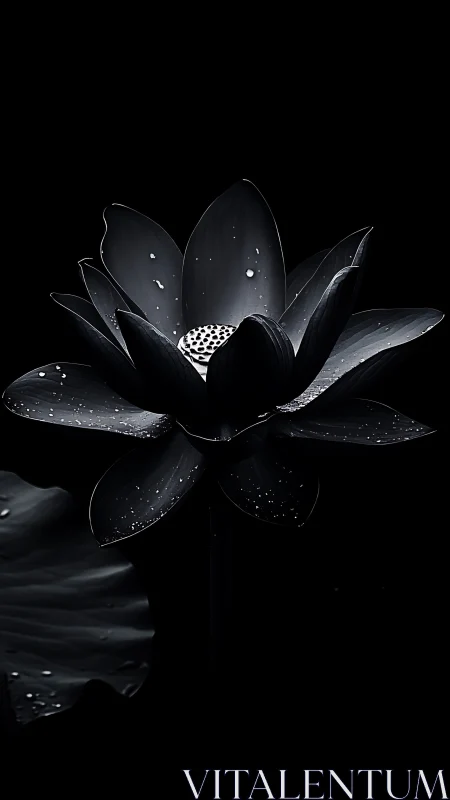 Black Lotus in Stillness: Nature's Elegant Mystery.