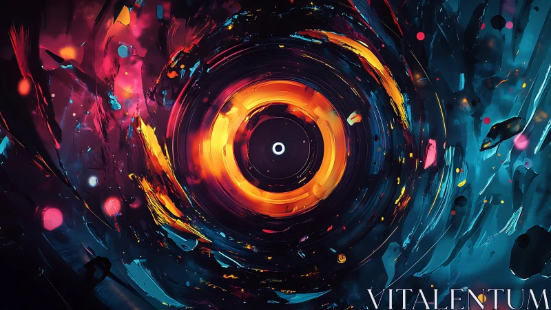 Vortex singularity rendered as luminescent chromatic turbulence.