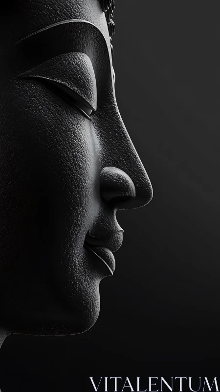 Profile view shows textured sculpted face in side lighting