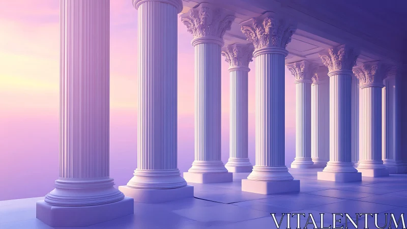 Colonnade with Corinthian columns under diffuse sunset light