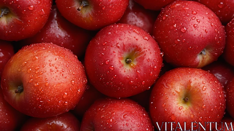 High-saturation close-up captures wet red apples with surface droplets