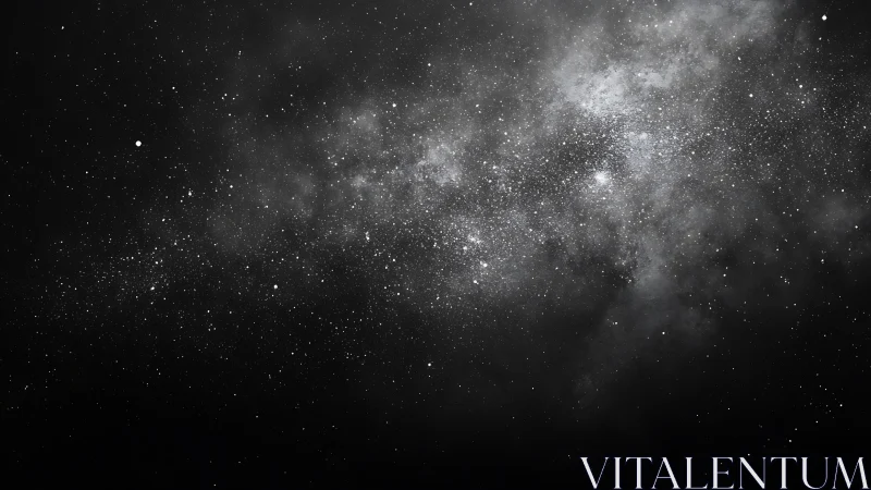 Dense Milky Way starfield spans dark monochrome night sky