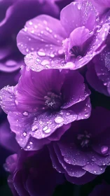 Purple flowers with water droplets in macro close-up detail