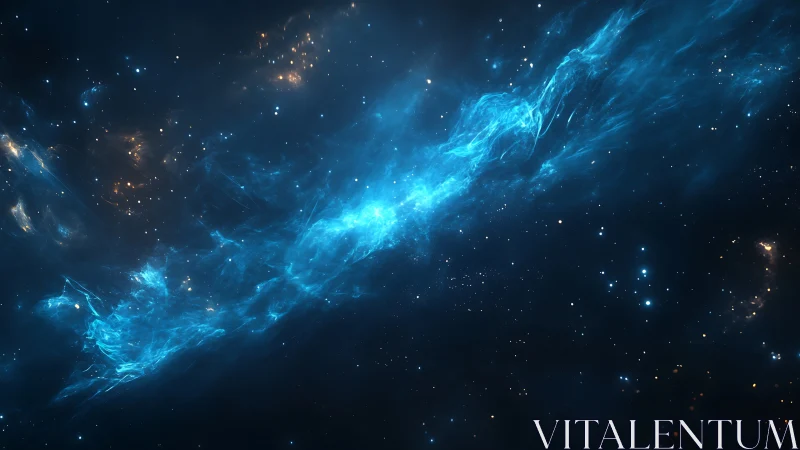 Celestial blue nebula river glows across a starry void.