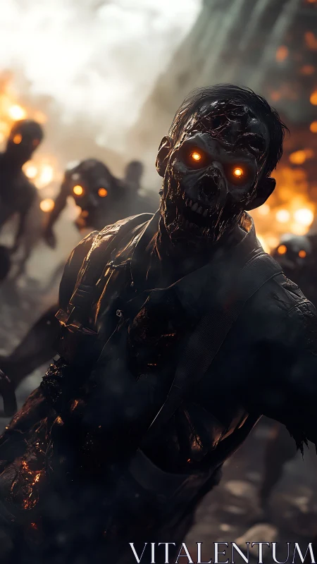 Photoreal undead horde with burning eyes in cinematic frame.