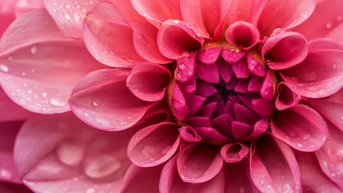 Magenta Dahlia Drenched in Dewdrops Unfurls Its Ruffled Petals