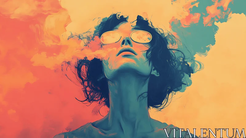 Surreal portrait merges female silhouette with chromatic vapor fields
