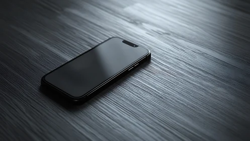 Minimal smartphone on brushed metal surface with precise depth rendering.