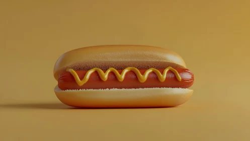Realistic hot dog with mustard on bun, minimalistic style.