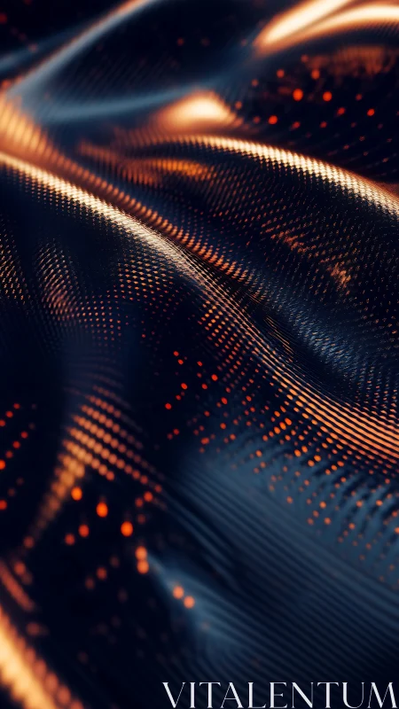 Parametric surface with orange light points and waves.