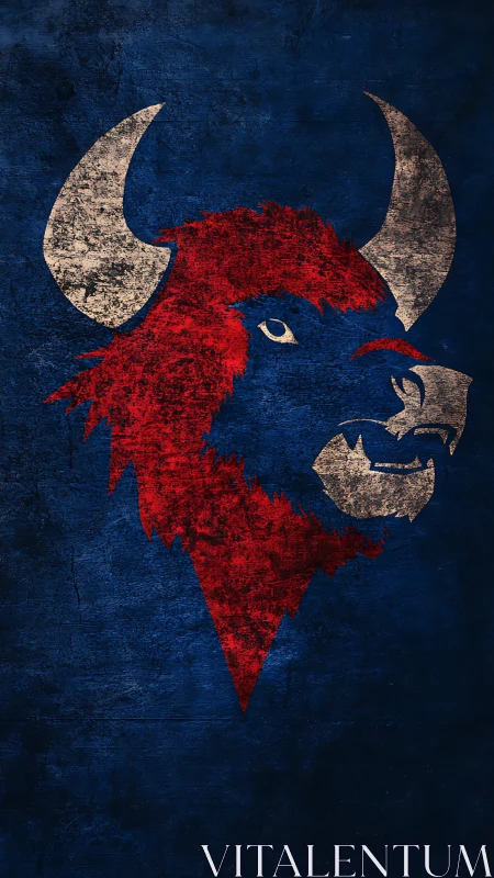 Grunge-textured red buffalo emblem with distressed metallic horns