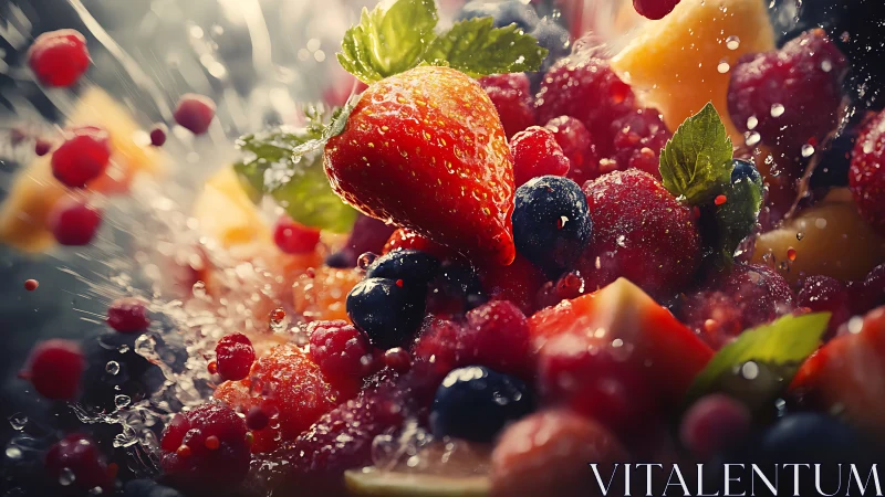 Mixed berries suspended in dynamic splash motion