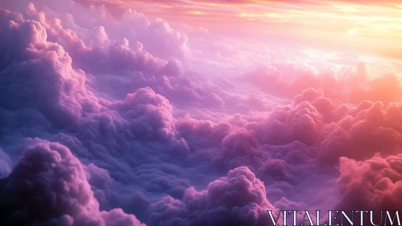 Digital painting of luminous pink storm clouds at sunrise.