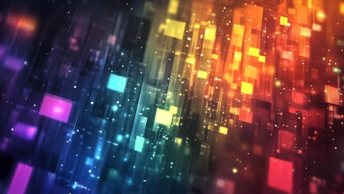 Vibrant abstract digital art with glowing geometric shapes.