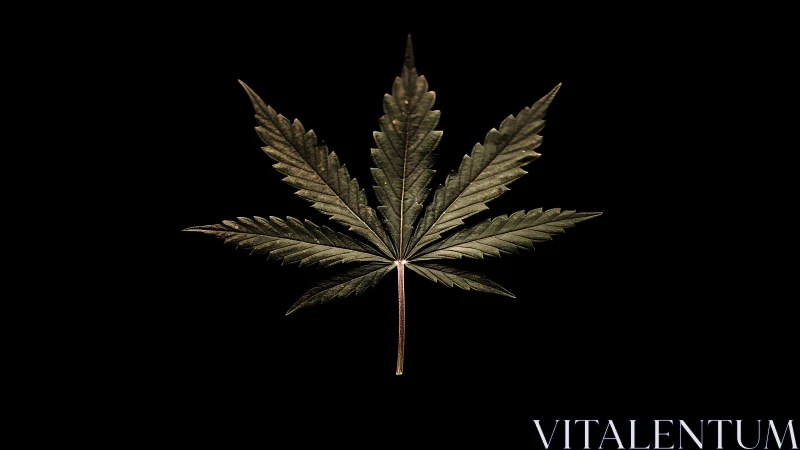 Golden cannabis leaf isolated on deep black background