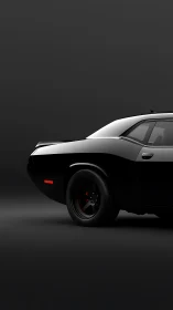 Side-lit muscle car tail section in dramatic shadowed studio.