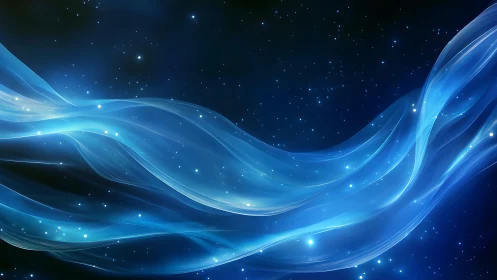 Luminous blue energy waves flowing through deep starfield.