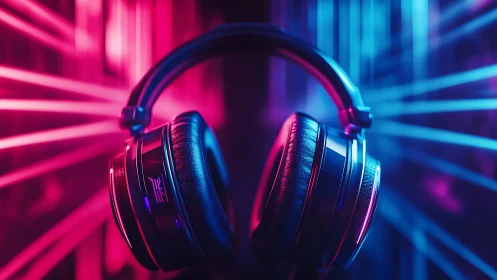 Neon soundstage crowns a headset in electric midnight color