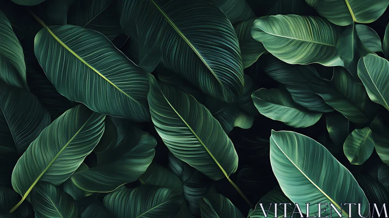Lush tropical leaf pattern in layered digital painting style.