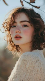 Photorealistic autumn portrait in soft backlit profile study.