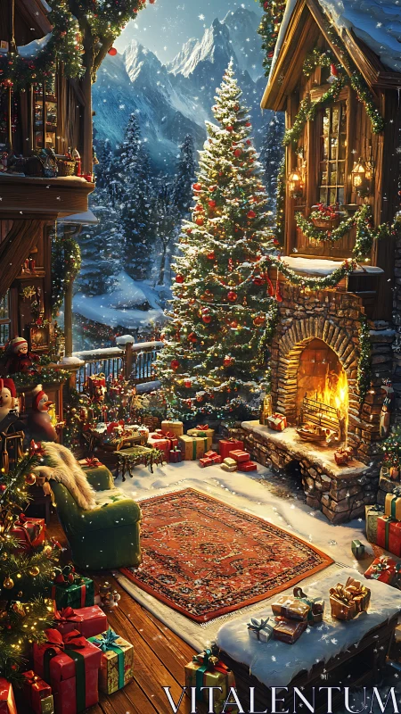 Snowlit chalet hearth and Christmas wonderlands collide.