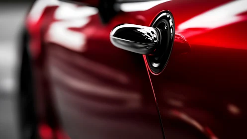 Gleaming red car detail with sleek chrome door handle.