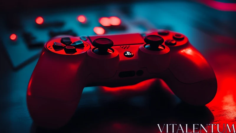 Neon-lit PlayStation Controller in Cyberpunk Scene.