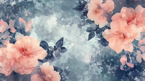 Translucent Coral Florals with Layered Texture Overlay.