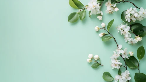 Delicate White Blossoms on Soft Mint Backdrop