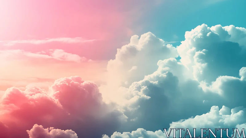 Dreamy cotton candy clouds in a soft pastel sky at dusk.