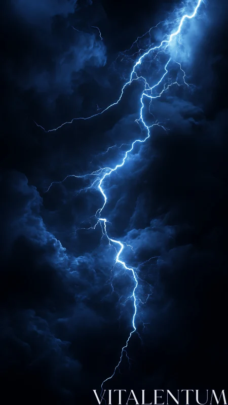 Vertical lightning channel through dense nocturnal storm clouds.
