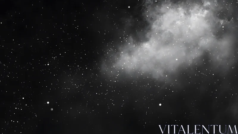 Monochrome star field extends across space with nebular cloud