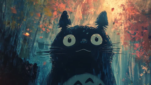 Whimsical forest creature in painterly teal and amber light.