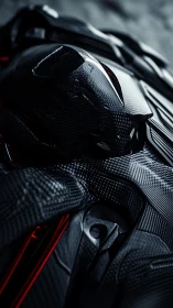 Carbon-clad techno carapace with ember-lit battle grooves.