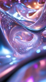 Iridescent liquid tunnels swirl through neon cosmic light.