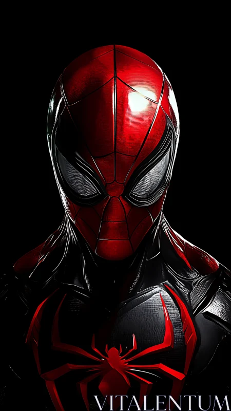 Red black spider hero portrait under dramatic lighting.