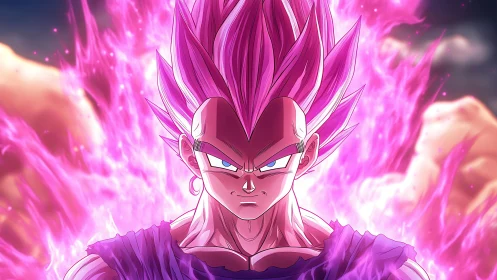 Intense anime warrior with glowing pink energy aura.