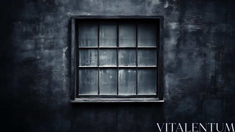 Moody weathered window quietly resting on a dark wall