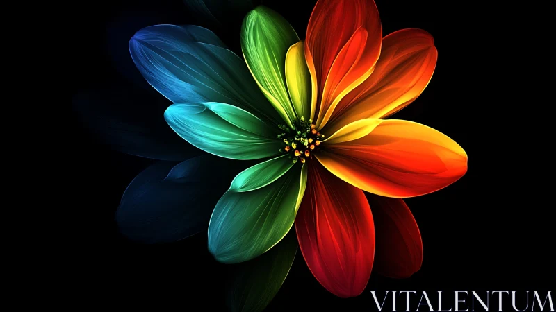 Prismatic blossom unfurls like liquid light against night.