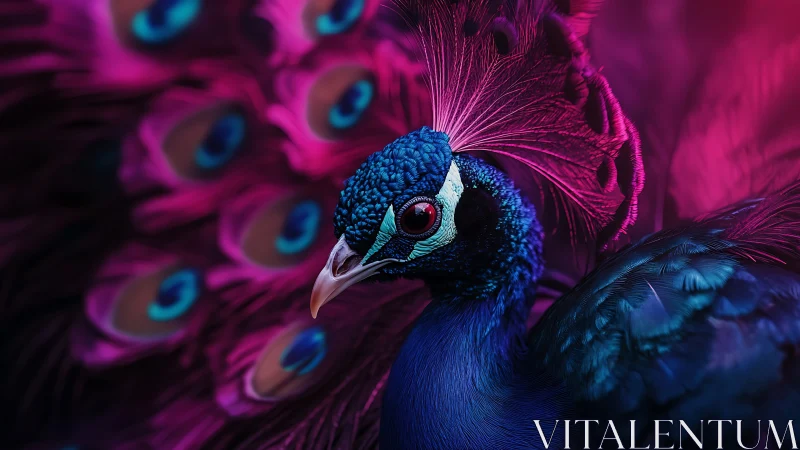 Neon peacock dreams in electric plumage and velvet shadow