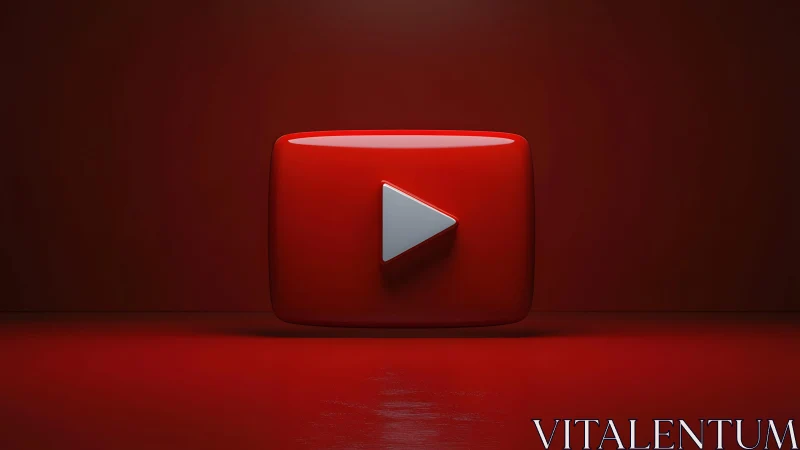3D YouTube Play Button Logo on Red Background, Modern Style.