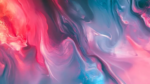 Neon fluid currents blend coral heat and arctic blues.