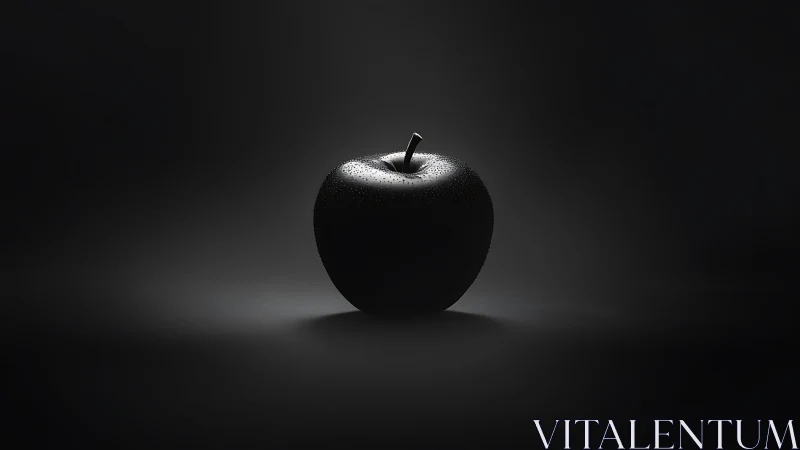 Black apple rests under focused low-key studio spotlight.