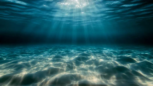 Sunlit ocean floor shimmers beneath tranquil blue waves.