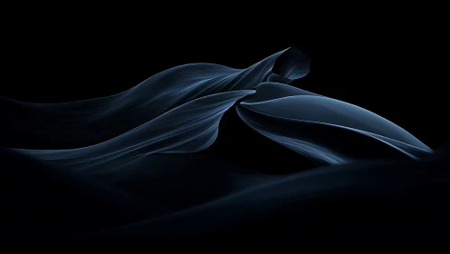 Abstract dark blue flowing wave forms on black background.