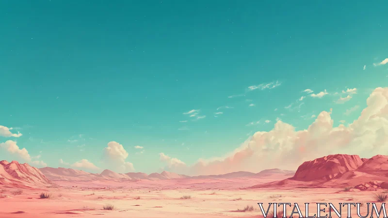 Pink desert plateau under clear cyan daytime sky.