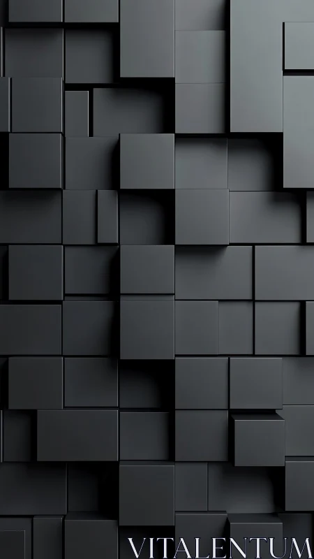 Matte black modular cube wall with staggered extrusions