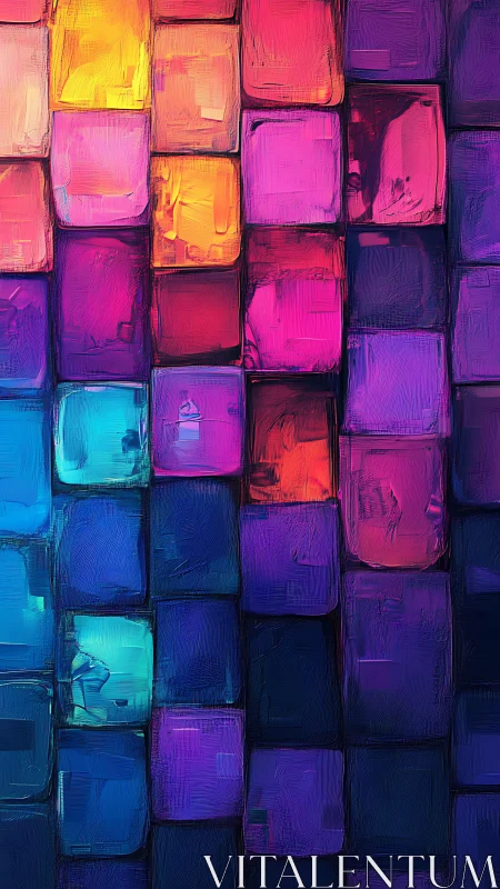 Chromatic grid abstraction with luminous multicolor blocks.