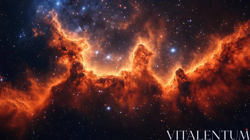 Fiery star-forming nebula ridge glows against deep space