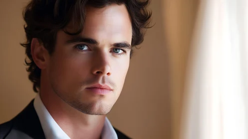 Quiet gaze carves light from soft window glow and shadow